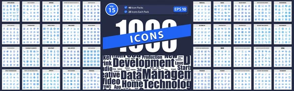 Icon Pack 1000 Data Cyberveiligheid Internet Van Dingen Gebouwen Sportattributen — Stockvector