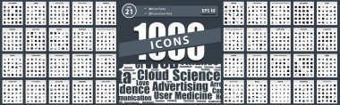 1000 Icons ui temel, siber suç, finans, plaj, bilinçli yaşam ve kişilik özellikleri paketi