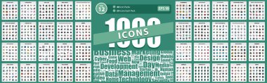 1000 Simge Paketi ağı ve iletişim, okul ve öğrenme, veri ekonomisi ve reklam medyası, bilinçli yaşam ve kişilik özellikleri, şehir hayatı Vector Business Illustration Illustration