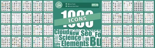 1000 Icon Pack Negócios Gestão Ação Graças Basquete Interface Usuário —  Vetores de Stock