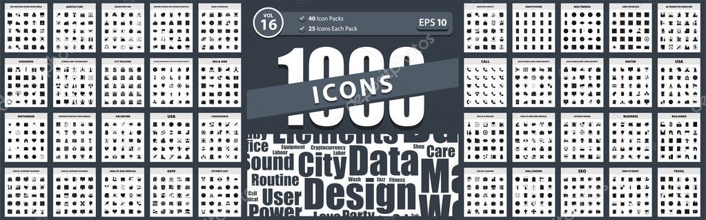 1000 Icon Pack seo & web, city building, seo web and advertising media, science and technology, media technology