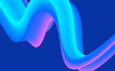 Modern renkli akış posteri. Mavi arkaplanda dalga sıvısı şekli. Tasarım projen için sanat tasarımı. Vektör illüstrasyonu