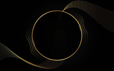 Soyut koyu siyah arkaplan. Üst üste binen katmanlar, metin için kopyalama alanı olan altın çizgiler. Lüks bir şekilde. Vektör illüstrasyonu.