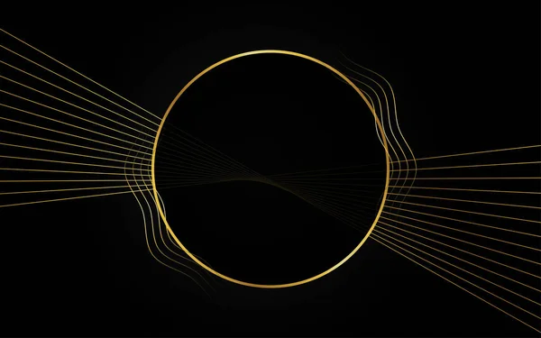 Abstrakter Dunkelschwarzer Farbhintergrund Überlappende Ebenen Dekorieren Goldene Linien Mit Kopierraum — Stockvektor