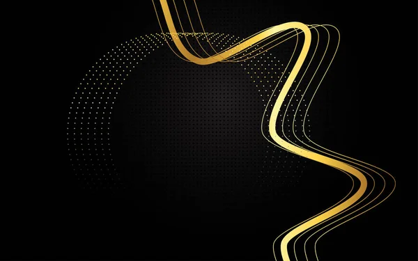 Абстрактный Темно Черный Цвет Фона Перекрывающий Слои Декорирует Золотые Линии — стоковый вектор