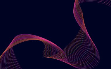 Çizgileri olan renkli parlak bir dalga. Dalgalı kıvrımlı çizgi. pürüzsüz şerit. Tasarım elemanı Vektör İllüstrasyonu