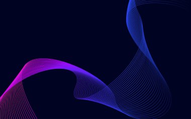 Çizgileri olan renkli parlak bir dalga. Dalgalı kıvrımlı çizgi. pürüzsüz şerit. Tasarım elemanı Vektör İllüstrasyonu