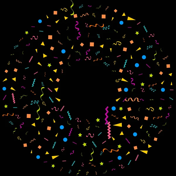 Векторний Абстрактний Чорний Фон Багатьма Падаючими Крихітними Шматочками Конфетті Стрічкою — стоковий вектор