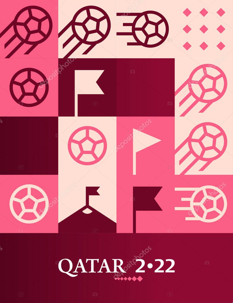 Geometric Poster Football Doha Qatar 2022 Creative. Soccer Web Flyer Template Background Vector Illustration
