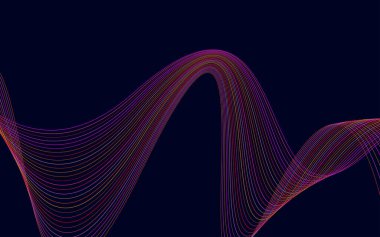 Çizgileri olan renkli parlak bir dalga. Dalgalı kıvrımlı çizgi. pürüzsüz şerit. Tasarım elemanı Vektör İllüstrasyonu