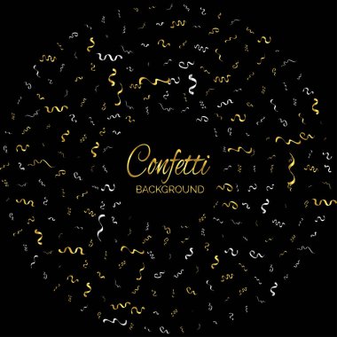 Altın Konfeti, siyah arka planda izole edildi. Vektör İllüstrasyonunu Kutla