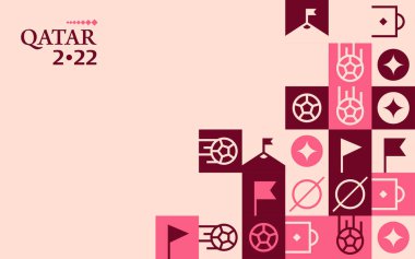 Futbol Doha Katar 2022 Yaratıcı Geometrik Arkaplan Şablonu. Futbol Web Sancağı Arkaplan Vektör İllüstrasyonu