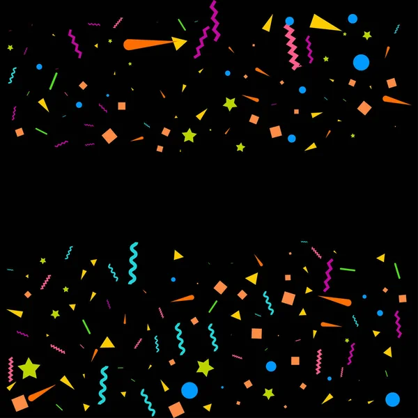 Vector Abstract Black Background Many Falling Tiny Colorful Confetti Pieces — Stock Vector