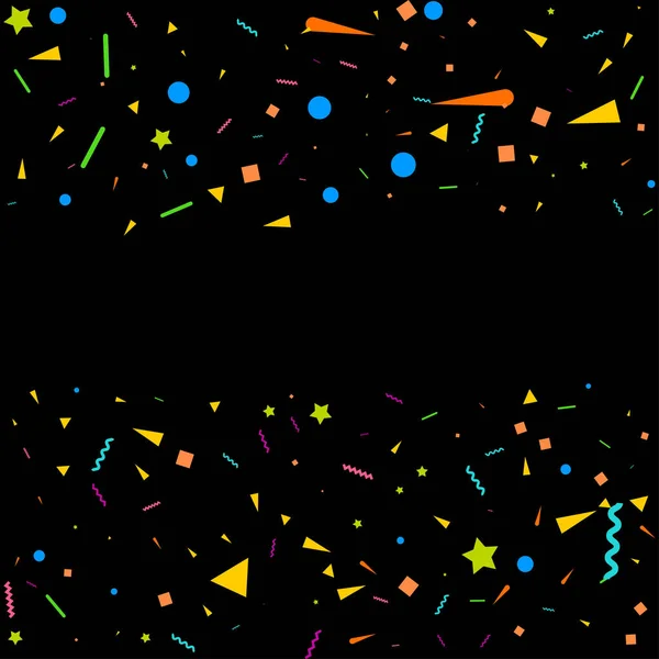 Vector Abstract Black Background Many Falling Tiny Colorful Confetti Pieces — Stock Vector