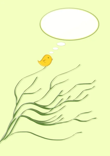 Ramo elegante albero verde con uccello giallo nel pensiero — Foto Stock