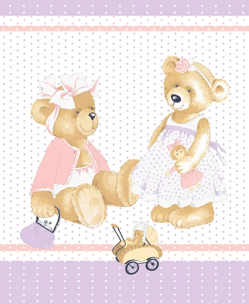 Teddy Bears meninas e ursos bebê . —  Vetores de Stock