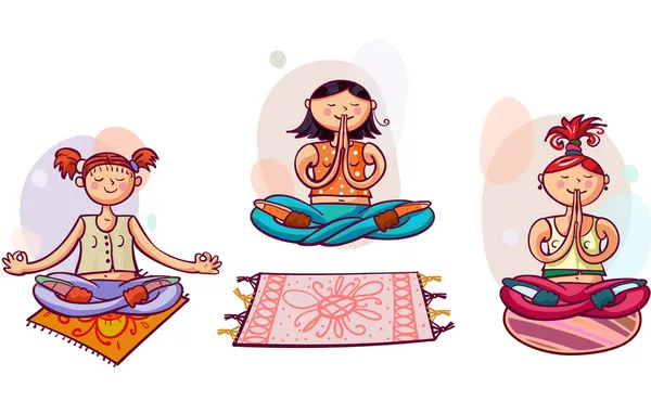 Mujeres de yoga en poses de loto — Vector de stock