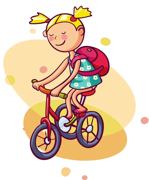 Little girl rides a bicycle — Stock Vector