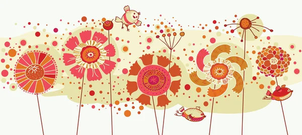 色彩鲜艳的花朵和鸟 — 图库矢量图片
