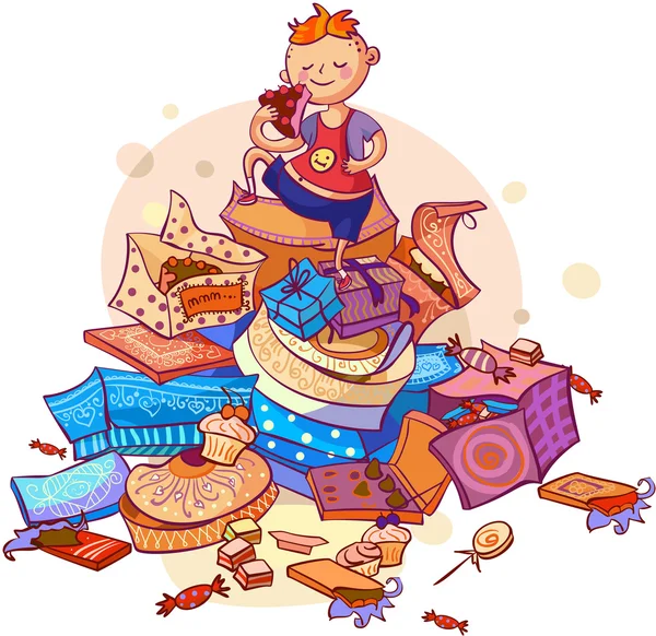 爱吃甜食的男孩 — 图库矢量图片