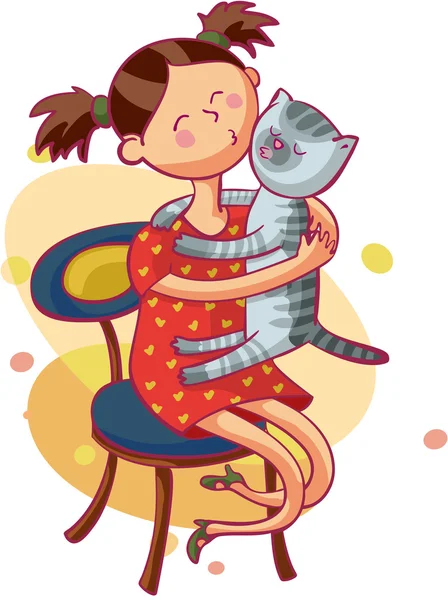 Girl and kitty — Stock Vector