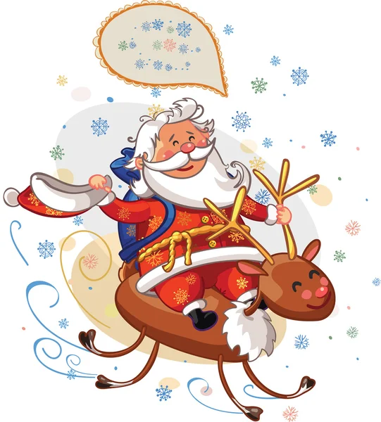 Santa on deer — Stock Vector