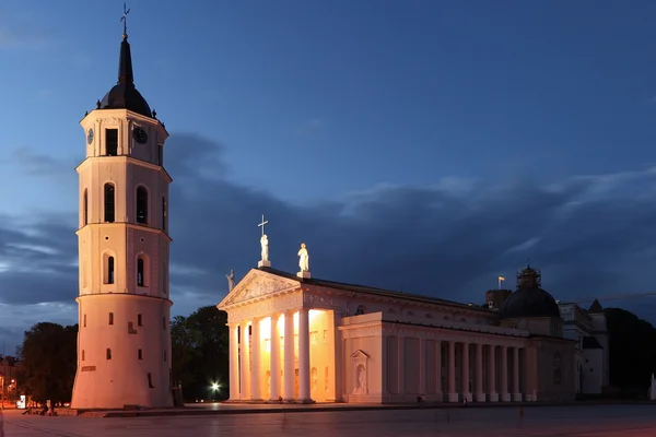 Katedral om natten i Vilnius, Litauen . - Stock-foto