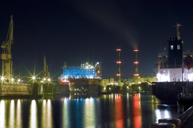 Shipyard at night clipart