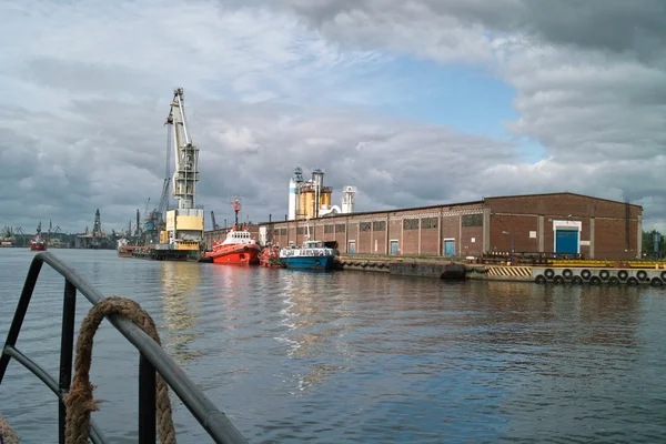 Ship granary and cranes in port. — Stock Photo, Image