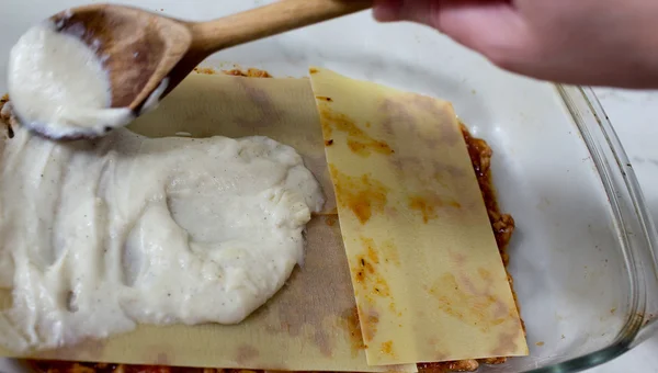 Preparation of lasagne. — Stock Photo, Image