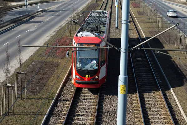 Straßenbahn in der Stadt — Stockfoto