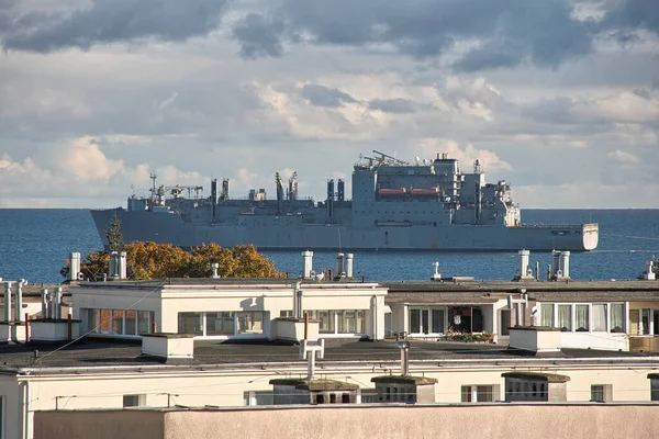 Morgens Das Schiff Ostsee Golf Von Danzig Schiffseinfahrt Den Hafen — Stockfoto