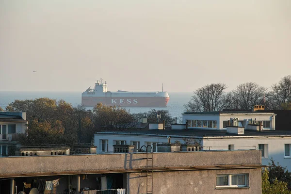 Morgens Das Schiff Ostsee Golf Von Danzig Schiffseinfahrt Den Hafen — Stockfoto