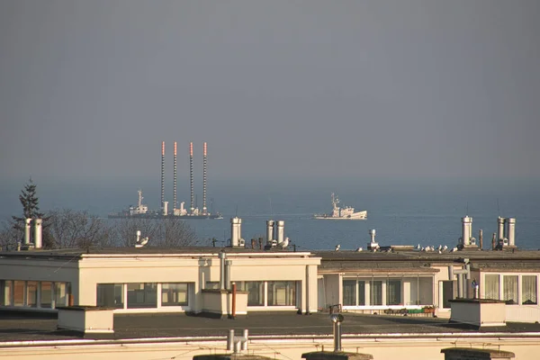 Morgens Das Schiff Ostsee Golf Von Danzig Schiffseinfahrt Den Hafen — Stockfoto