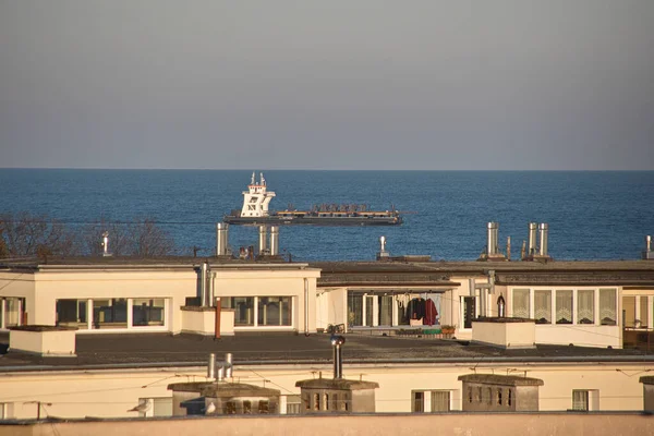 Manhã Nave Mar Báltico Golfo Gdansk Entrada Navio Para Porto — Fotografia de Stock