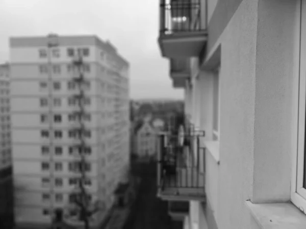 Balcon Vue Architecture Résidentielle Banlieue Gdansk Look Artistique Noir Blanc — Photo