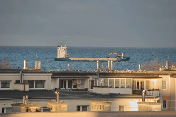 Wiew Vom Morgen Die Schiffseinfahrt Den Hafen Danzig Brzezno Ostsee — Stockfoto