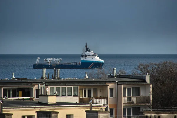 Mattinata Ingresso Della Nave Porto Danzica Brzezno Mar Baltico Golfo — Foto Stock