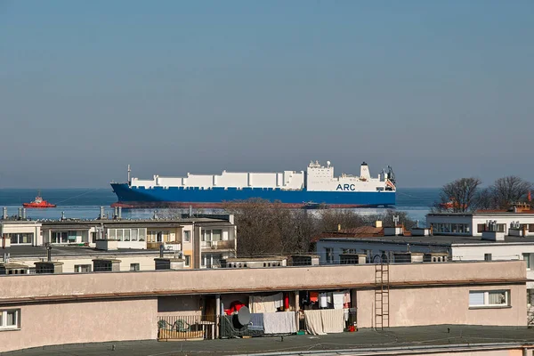 Manhã Entrada Navio Para Porto Gdansk Brzezno Mar Báltico Golfo — Fotografia de Stock