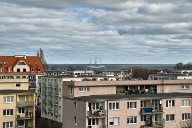 Sabah görüşürüz. Limanın gemi girişi. Gdansk Brzezno, Baltık Denizi. Gdansk Körfezi, Polonya.