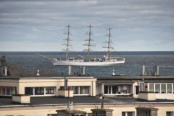 Manhã Entrada Navio Para Porto Gdansk Brzezno Mar Báltico Golfo — Fotografia de Stock