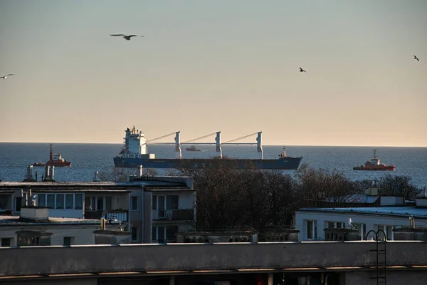 Morgens Die Schiffseinfahrt Den Hafen Danzig Brzezno Ostsee Golf Von — Stockfoto
