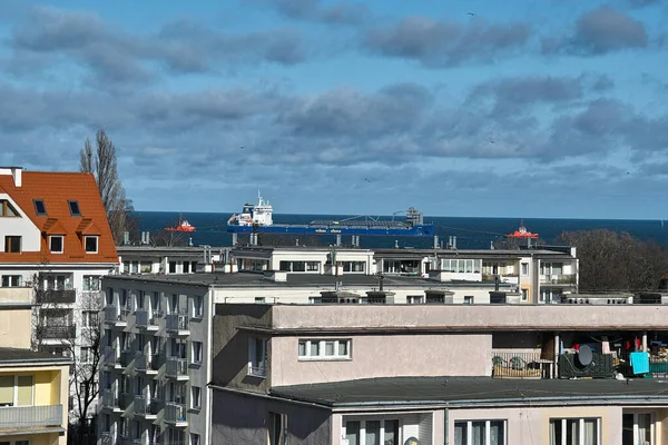 Por Mañana Entrada Del Barco Puerto Gdansk Brzezno Mar Báltico —  Fotos de Stock