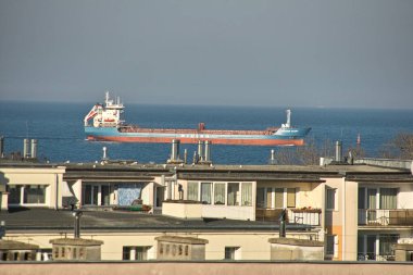 Sabah görüşürüz. Limanın gemi girişi. Gdansk Brzezno, Baltık Denizi. Gdansk Körfezi, Polonya.