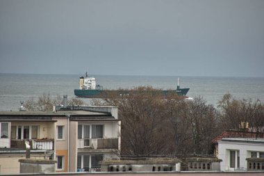Sabah görüşürüz. Limanın gemi girişi. Gdansk Brzezno, Baltık Denizi. Gdansk Körfezi, Polonya.