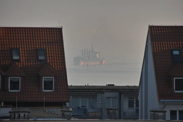 Sabah Görüşürüz Limanın Gemi Girişi Gdansk Brzezno Baltık Denizi Gdansk — Stok fotoğraf