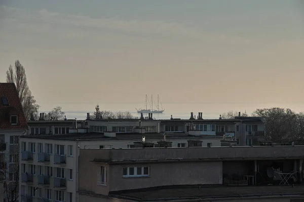 Por Mañana Entrada Del Barco Puerto Gdansk Brzezno Mar Báltico — Foto de Stock