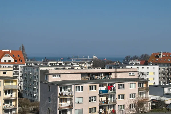 Manhã Entrada Navio Para Porto Gdansk Brzezno Mar Báltico Golfo — Fotografia de Stock