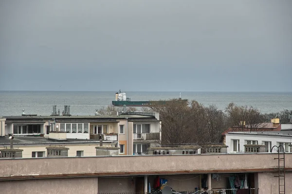 Утром Вход Судна Порт Гданьск Бжезно Балтийское Море Гданьский Залив — стоковое фото