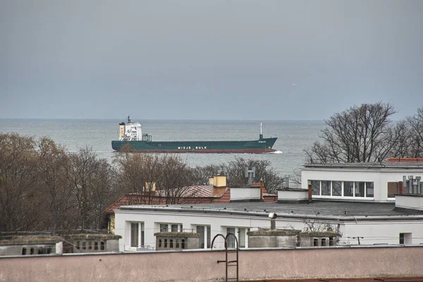 Mattinata Ingresso Della Nave Porto Danzica Brzezno Mar Baltico Golfo — Foto Stock